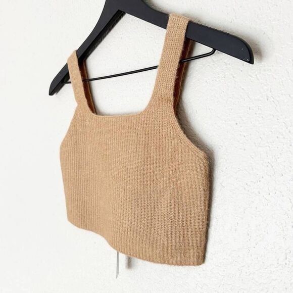 NWT Everlane Wool Blend The Cozy-Stretch Cropped Tank Top Ribbed Knit Tan - Picture 6 of 9